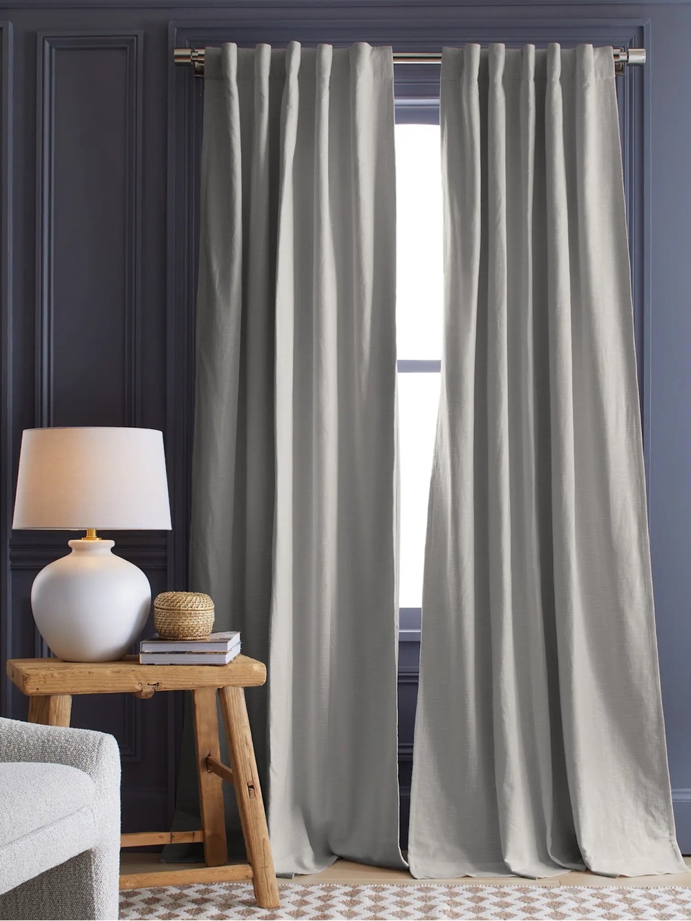 QUINCE Set Of 2 48x96 Cotton Slub Blackout Curtains Cloud 0739
